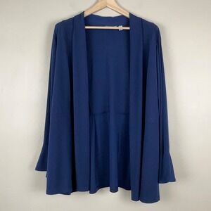Susan Graver Cardigan Women 3X Liquid Knit Open Front Stretch Bell Sleeve Blue